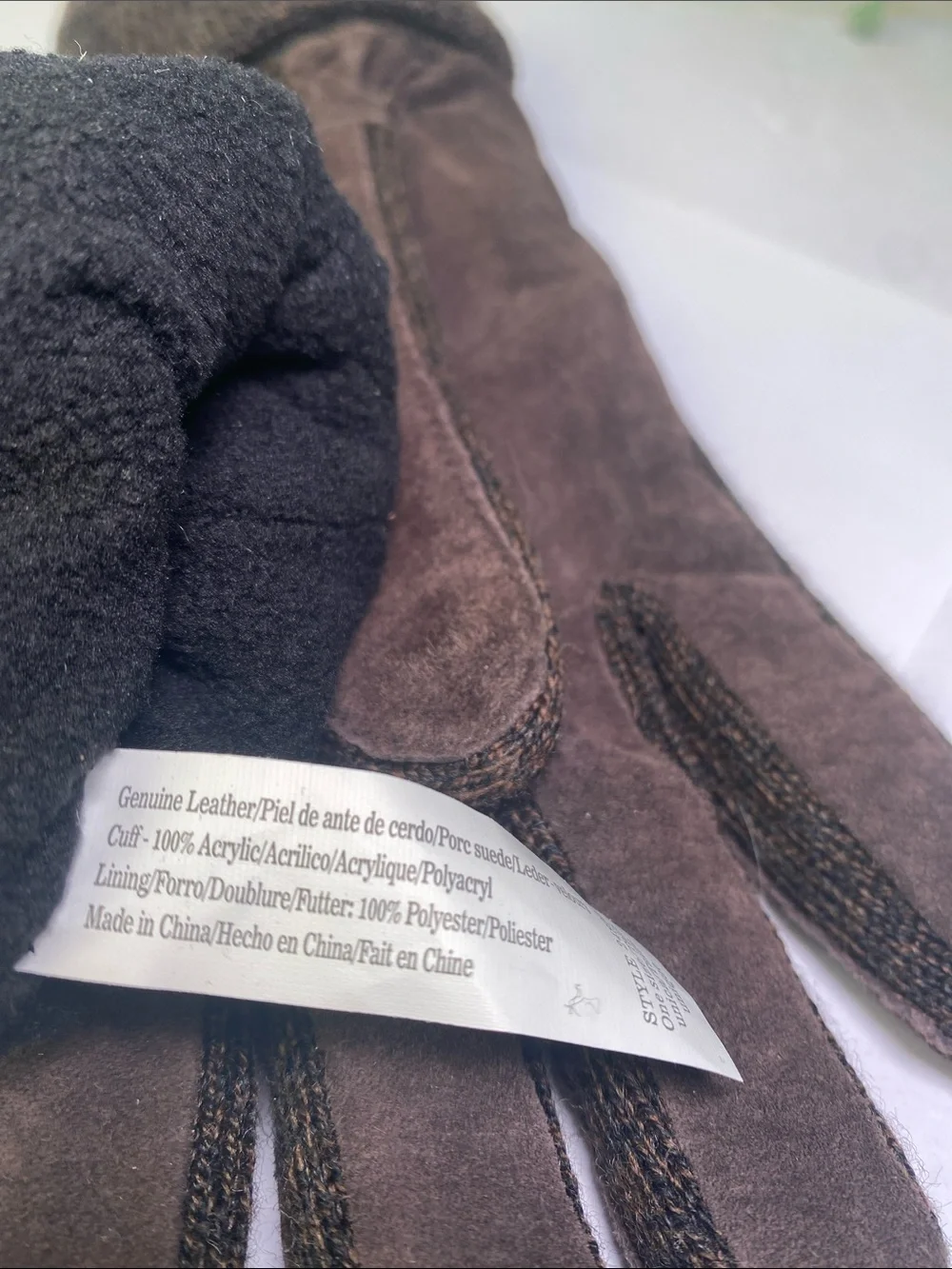 Women’s Leather & Knit Dark Brown Gloves Fleece Lined Size Small-Medium
